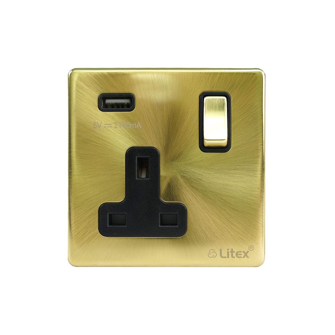 topex-13a-1g-socket-with-usb-outlet-2-1a-satin-gold