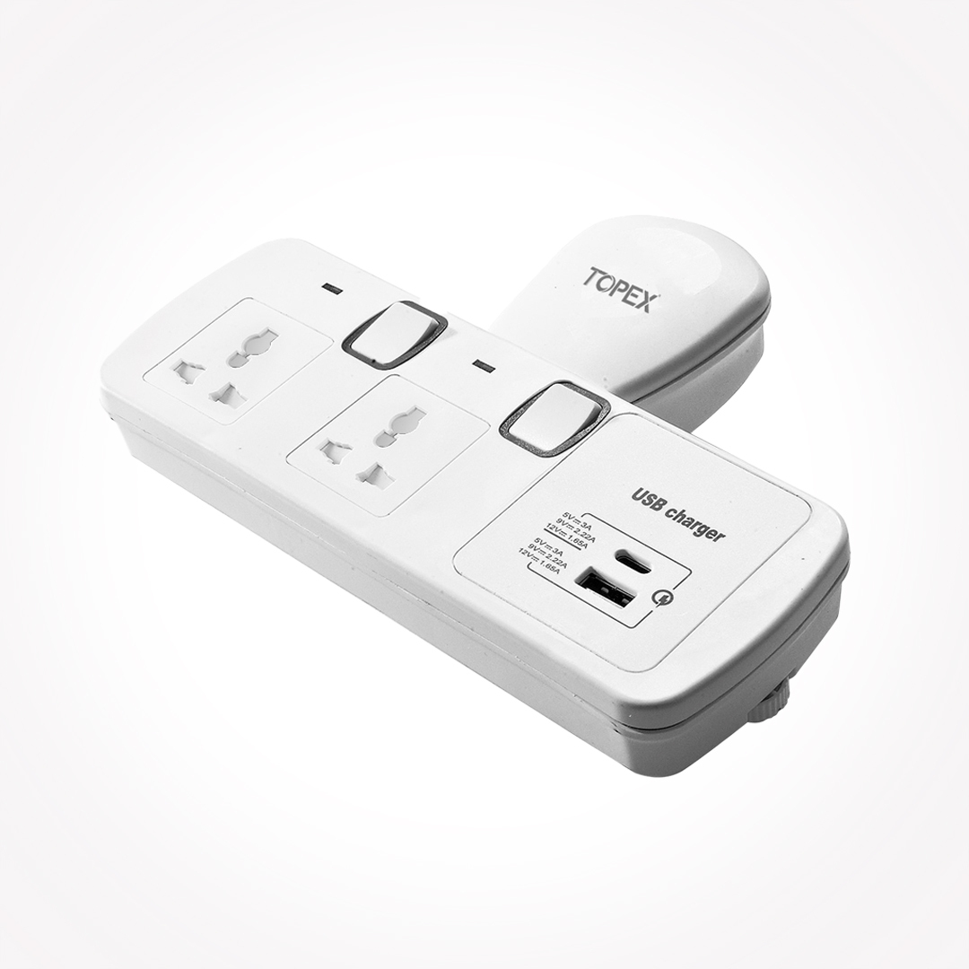 topex-electra-t-shape-2-way-socket-13amp-power-1-usb-a-and-1-usb-c-port-white-color